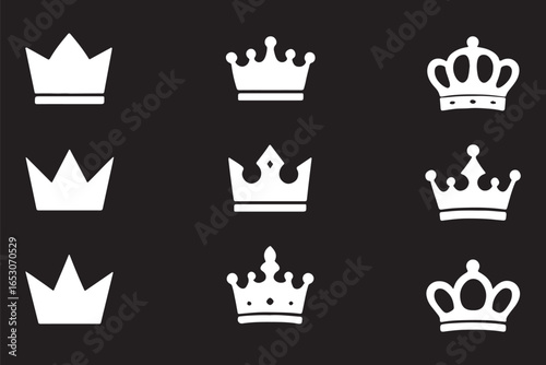 Crown icons, vector set. Crown vector, silhouette, icon. Crown symbol set. King, Princess crowns. Collection of crown silhouette, vector. Vector illustration