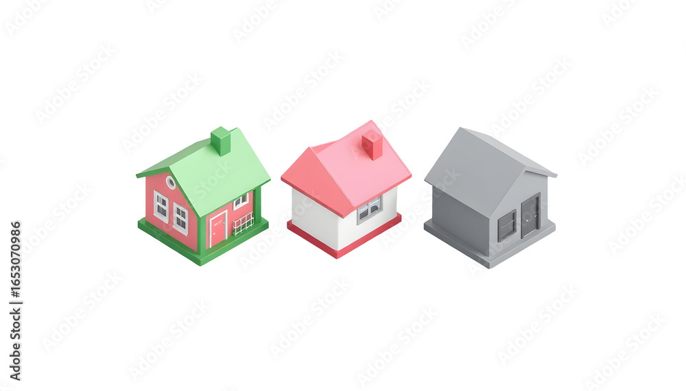 Fototapeta premium Isometric 3D Houses Collection - Colorful Architecture Concept