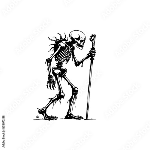 Grim Skeleton Wandering in the Afterlife: An Illustration of Mortality and Existence for Background Design
