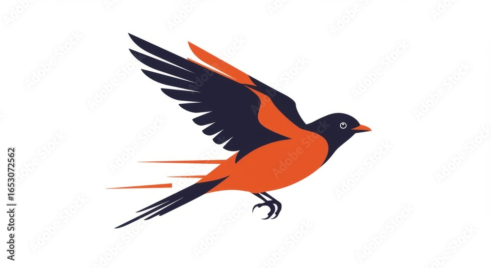 Obraz premium Dynamic bird soaring in flight, perfect for logos, branding, or conveying freedom and motion