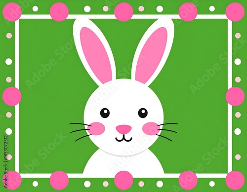 Cute cartoon bunny face on green background