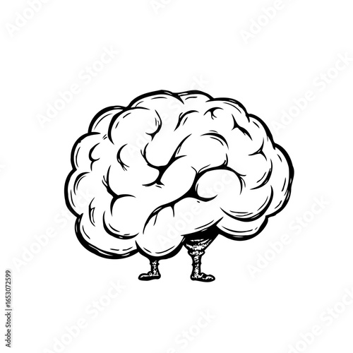 Cartoon brain illustration showing intellect and mobility with humanized legs for creative concepts and mind power