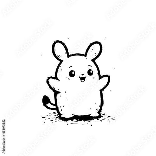 Whimsical hand drawn bunny vector illustration with cute expression for children's book and stationery design