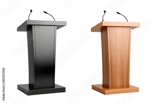 Podiums Black and Wooden Lecterns with Microphones