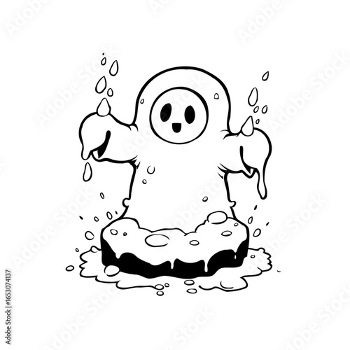 Spooky silhouette ghost character rising from muddy ground perfect for halloween card design and stickers