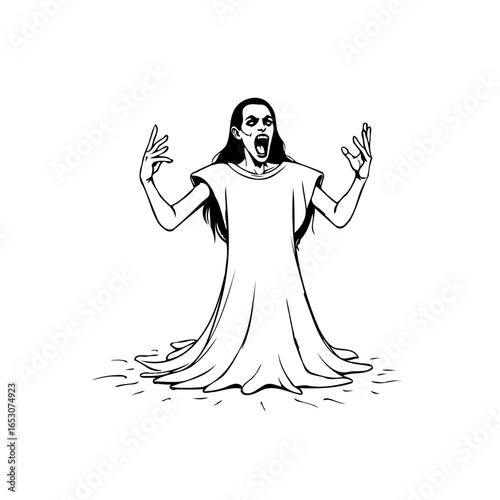 Dramatic black and white illustration of a screaming woman in despair and torment expressing severe emotional distress and anguish