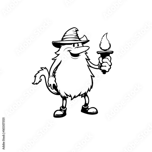 Whimsical wizard with a torch illustration evoking fantasy adventure and magical quests for enlightenment