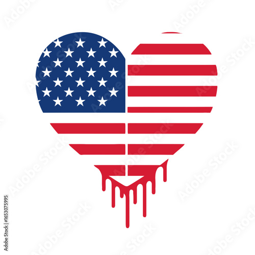 A Bleeding Heart Shaped American Flag Symbolizing National Trauma