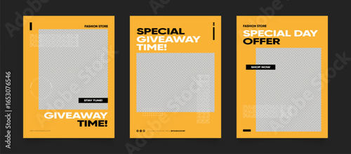 social media template banner blog fashion sale promotion. fully editable instagram and facebook square post frame puzzle organic sale poster. fresh yellow black element shape vector background