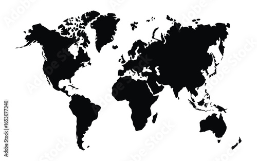Black and White World Map Silhouette for Global Concepts and Design