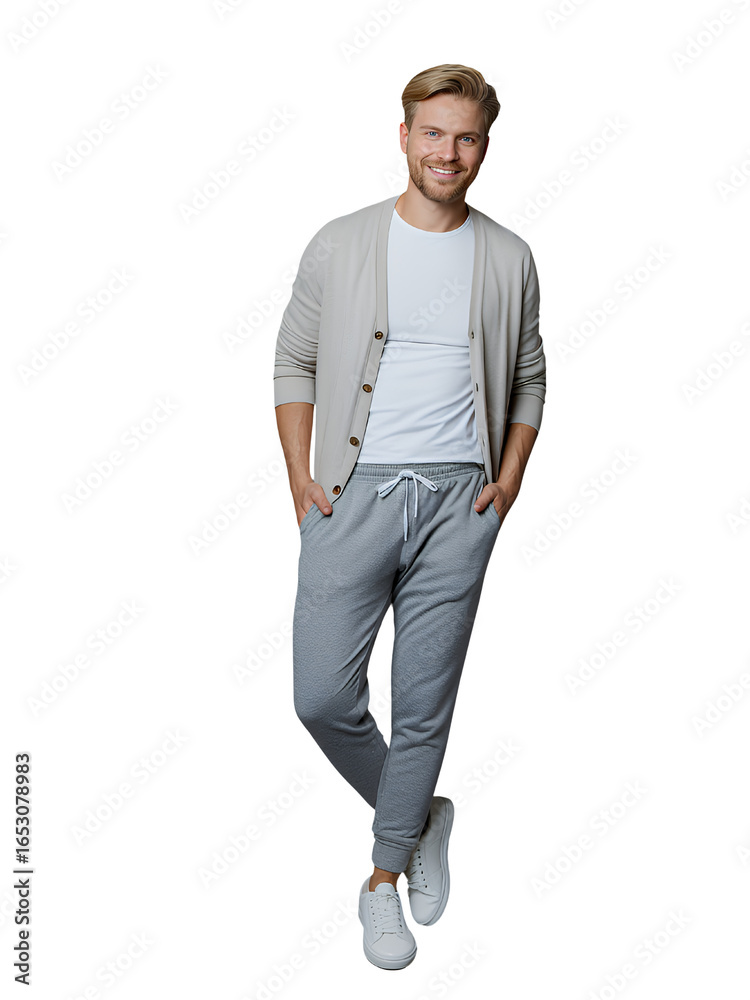 Fototapeta premium Casual Sophistication Man in Stylish Relaxed Outfit