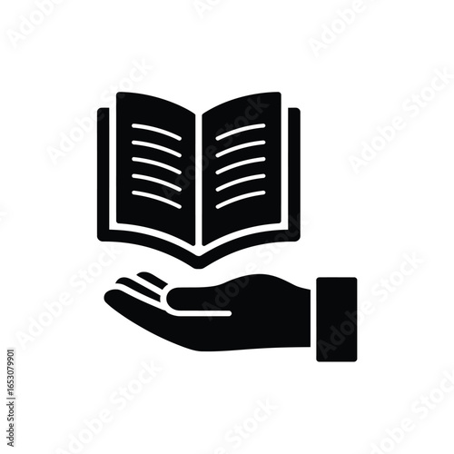 Open book on hand icon education and knowledge concept symbol