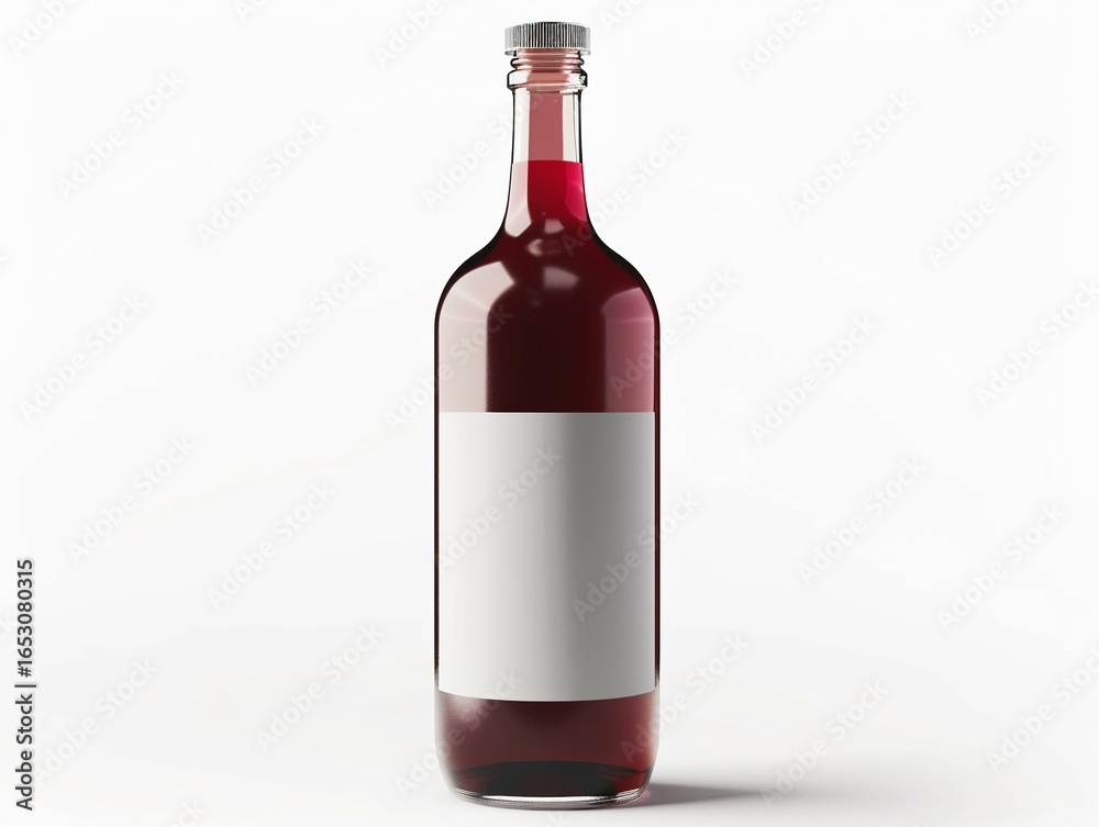 Obraz premium Red wine bottle with clear label on a white background in a well-lit studio setting