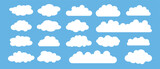 white cloud and blue sky vector set. cartoon clouds in flat design