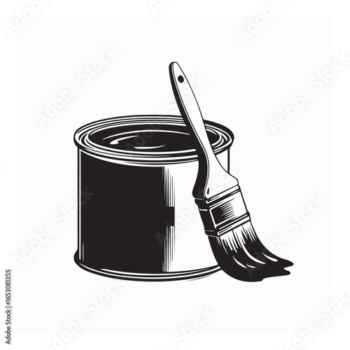 Open cans of paint with brushes image vector isolated on white background 