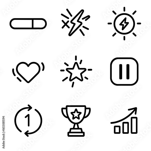 Microinteraction Icons Collection. Outline style icons of Microinteraction: game XP bar fill, combo streak flash, power-up glow,