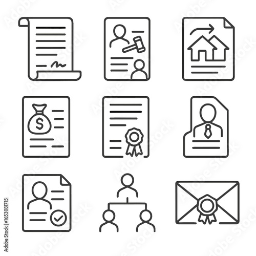 Line Style Legacy Icons. Line style icons of legacy and inheritance documents: last will and testament scroll, power of attorney