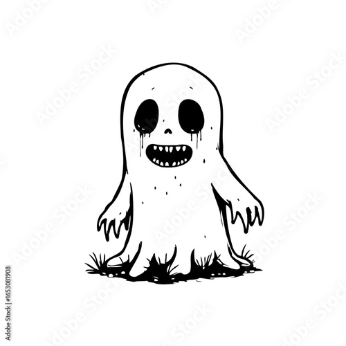Spooky season is here with a cute halloween ghost doodle illustration floating on a white background