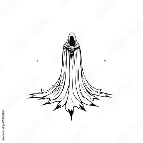 Mysterious hooded figure evoking dark fantasy gothic themes intriguing mysterious grim cloak enigmatic robe in artwork illustration