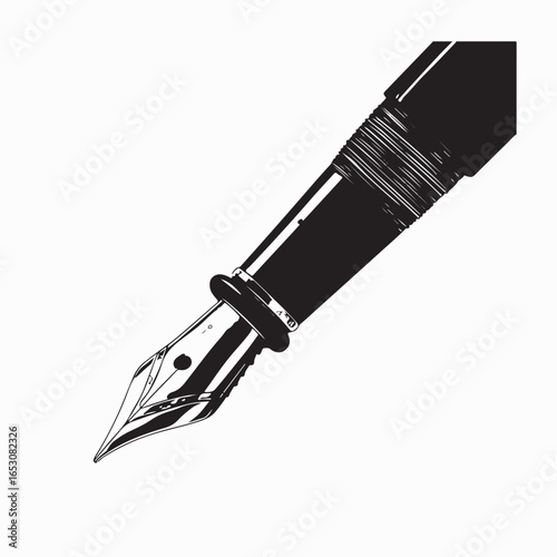 Close-up of fountain pen image vector. Black and white Fountain pen vector.
