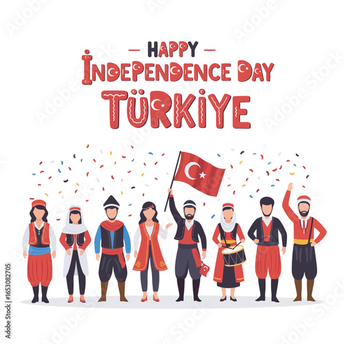Turkish Independence Day celebration featuring people in traditional costumes.