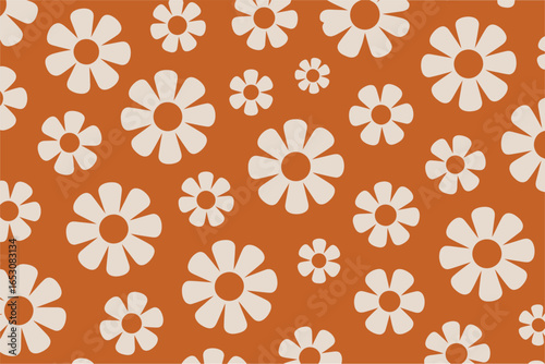 Retro Flower Power Seamless Pattern in Orange and Beige
