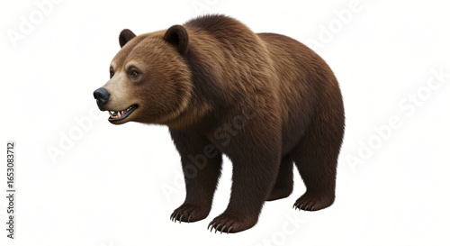 Majestic Brown Bear Portrait on White Background