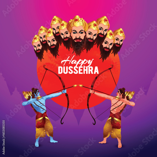 Traditional indian festival happy dussehra with vector illustration