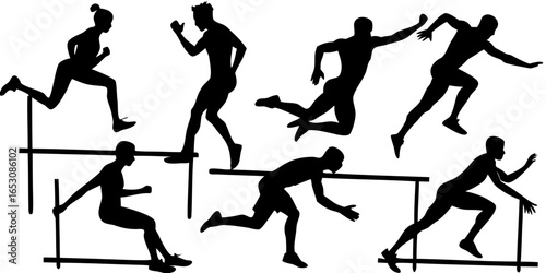 Hurdling Athlete Silhouette Action Series