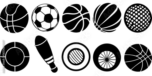 Vibrant Black and White Sports Ball Icons