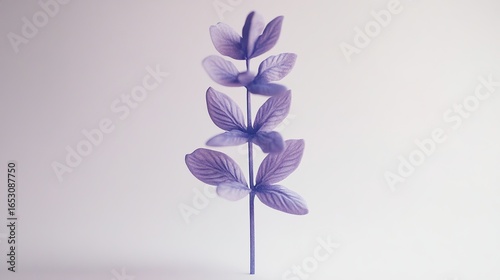 Single lavender plant with vibrant purple blooms and blurred background representing calm, nature, and floral beauty on white background