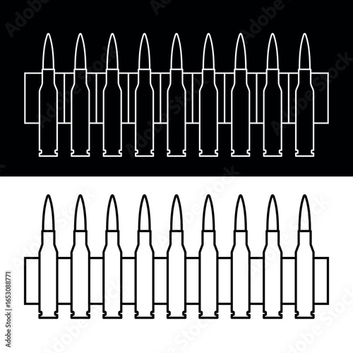 Machine gun belt icon. Cartridge belt, symbol of army or war. Cartridges, attributes of soldiers, shooting or automatic firearms.