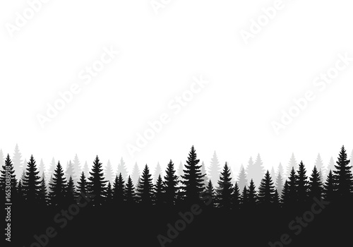 Enchanting forest silhouette against a misty sky, perfect for conveying tranquility and nature's beauty in your next creative project, embrace the serene allure of the woods