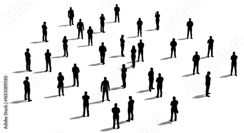 An Abstract Representation of a Crowd Demonstrating Societal Organization and Collective Human Behavior in an Organized Formation Across a White Background