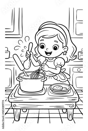 The princess is cooking, coloring book for kids