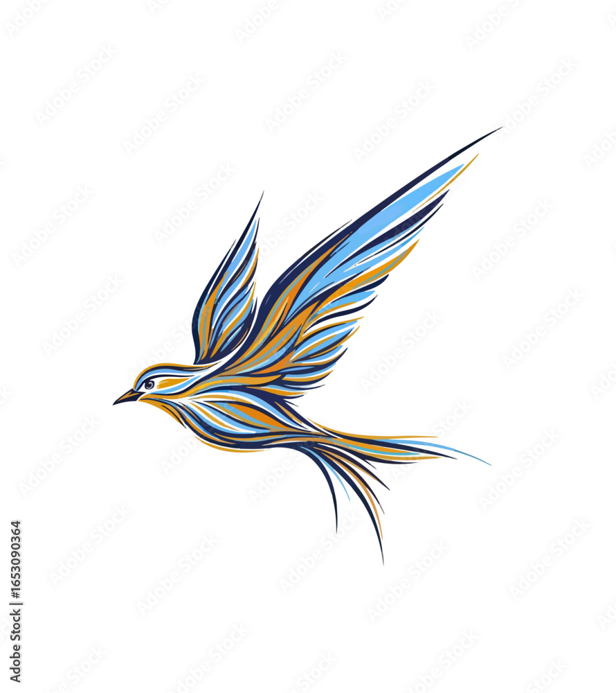 Fototapeta premium Stylized colorful bird in flight illustration