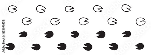 hoofprints leg touch stamp line set. flat dark black ink hand drawn footprint hooves retro art etch contour comic style. 