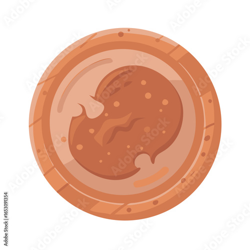 Fantasy ancient game coin or medal with abstract brown symbol for mobile app, ui, web. Flat style vector icon