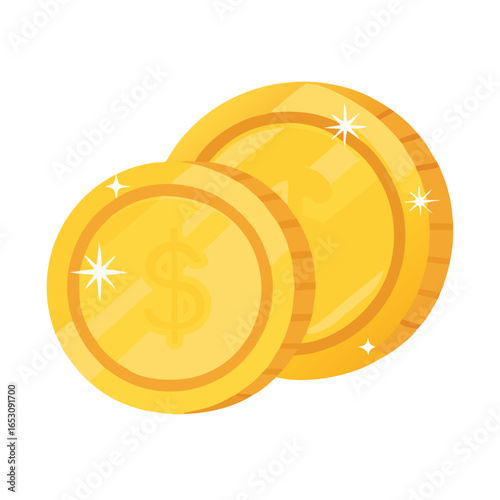 Stacked shiny golden coin set with dollar sign. Digital payment and economy concept. Flat style vector icon for game or mobile app