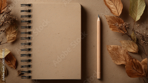 Kraft Paper Background with Leaves