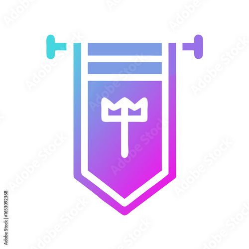 Fantasy banner game asset icon with a trident symbol in gradient purple and blue color. Vector icon for game, mobile app