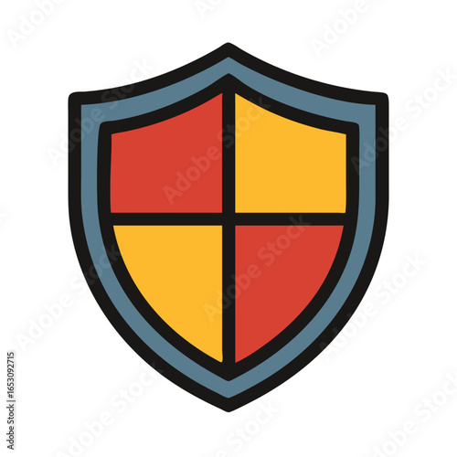 Fantasy gaming shield icon with red and yellow quadrants. Protection, security, and game concept. Vector illustration for game, mobile app, website Free Download Fantasy gaming shield icon with red and yellow quadrants. Protection, security, and game concept. Vector illustration for game, mobile app, website - GFXLoad