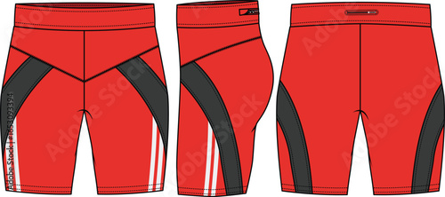 Compression tights Shorts design flat sketch vector illustration, Bike Shorts tights concept with front and back view for Cycling, bicycle, workout and running active wear shorts design.