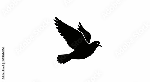 Black Silhouette of a Dove in Flight, Symbolizing Peace and Hope