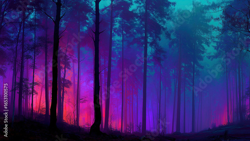 Wallpaper Mural Enchanting forest landscape with vibrant colors at twilight, showcasing fantasy elements Torontodigital.ca