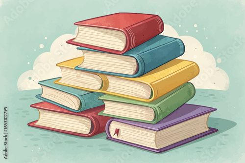 Stylized Stack of Colorful Books Vector Illustration for Education Reading or Library Themed Designs Perfect for Bookstores and