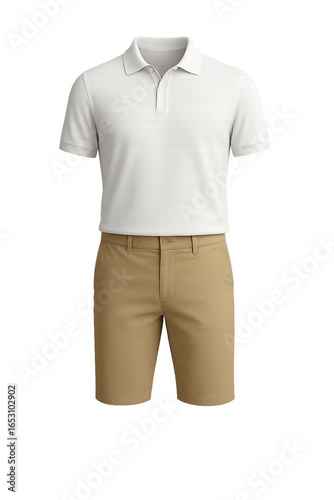 Men's Fashion: Stylish White Polo Shirt and Khaki Shorts Summer Outfit
