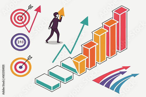 Business growth and success with targets and upward trends