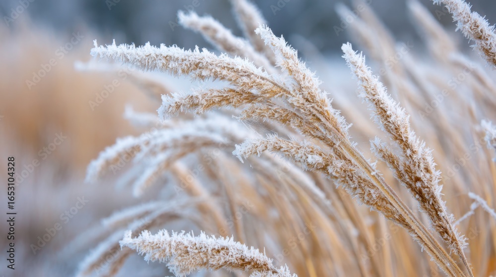 Fototapeta premium Frosted Grass in Winter Landscape with Soft Morning Light