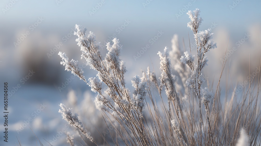 Fototapeta premium Frosty Grass Under Soft Blue Sky with Gentle Winter Light